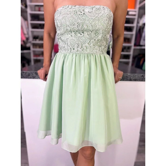 NWT Aidan Mattox Sage Green Lace Strapless Dress $220 - Picture 3 of 9